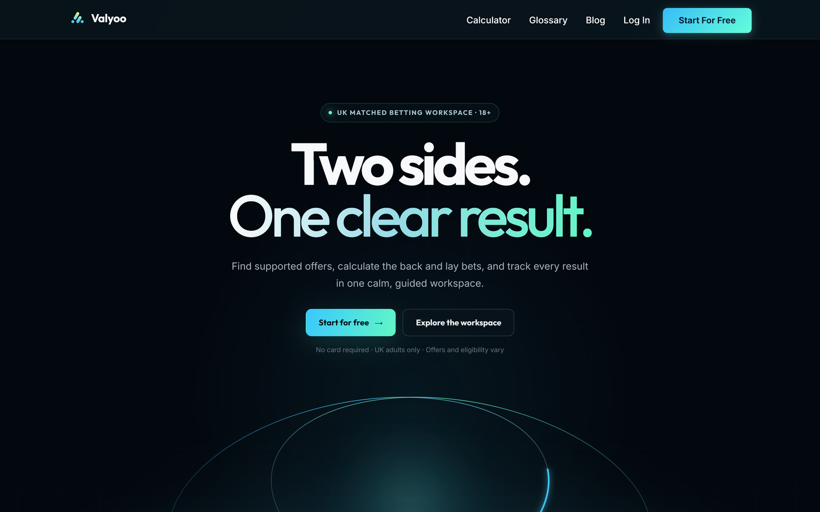 Valyoo public homepage introducing its matched betting workspace.